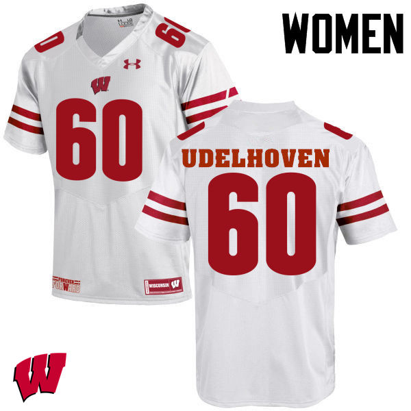 Women Wisconsin Badgers #60 Connor Udelhoven College Football Jerseys-White - Click Image to Close
